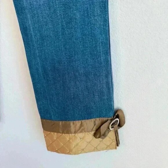 The Denim Tailor Women’s 8 Blue Denim Jeans Embellished Cuffs w/Bows Rhinestones - Picture 9 of 14